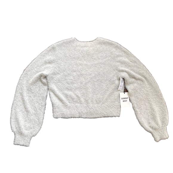 ❌SOLD❌Sunday Best Kitten Sweater Cropped, fuzzy sweater ice grey melange crew - Picture 5 of 13